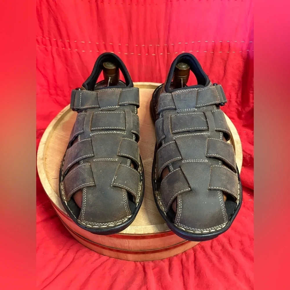 EUC Rockport Darwin Leather Fisherman Sandal Brien Velcro Strap Sz 13